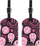 2 Pack Luggage Tag Luggage Tags PU Leather Suitcase Tags Aesthetic Cute Travel Bag Labels for Women Girls-Black Butterfly