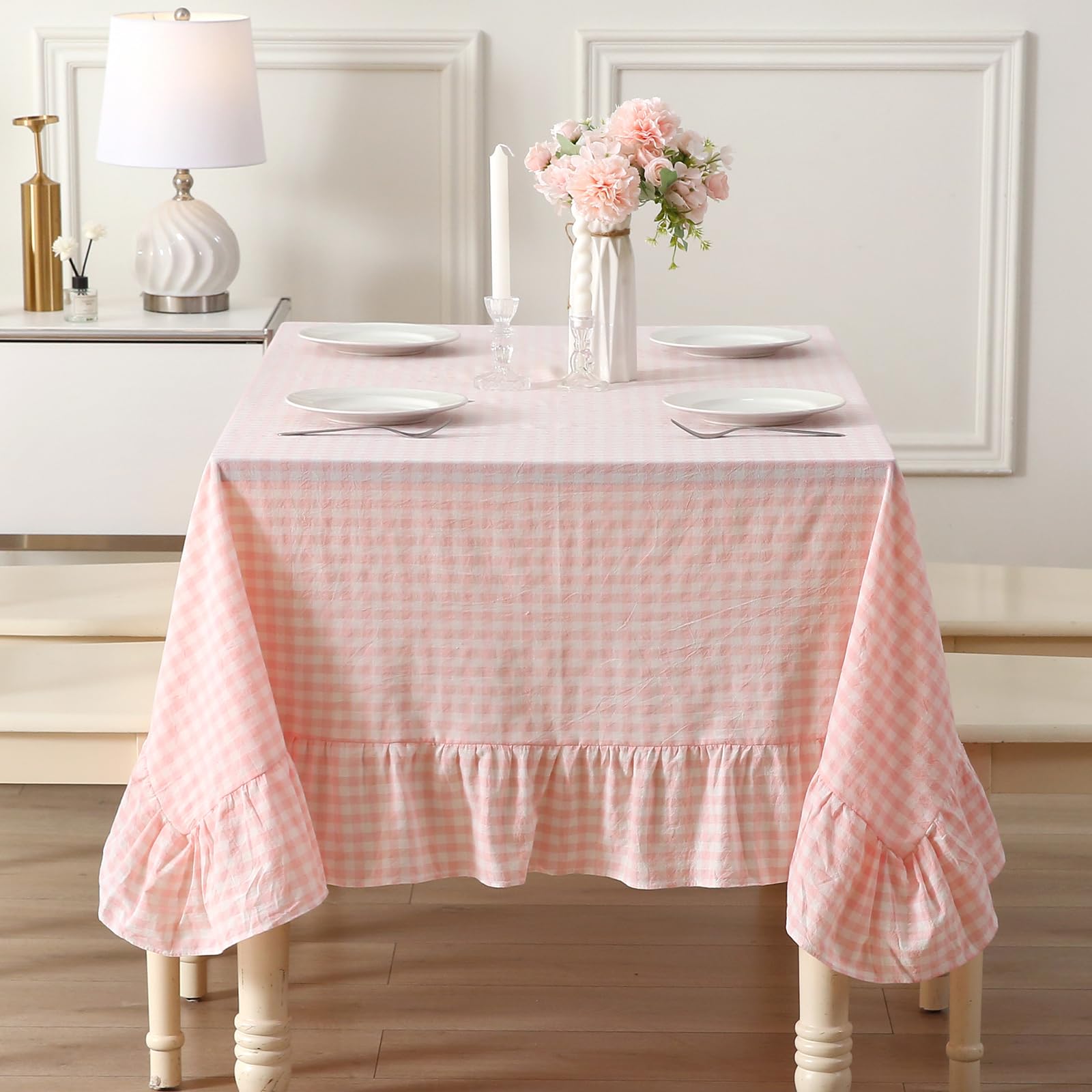 Amazon.com: K MASANIJI Blush Plaid Ruffled Table Cloth for