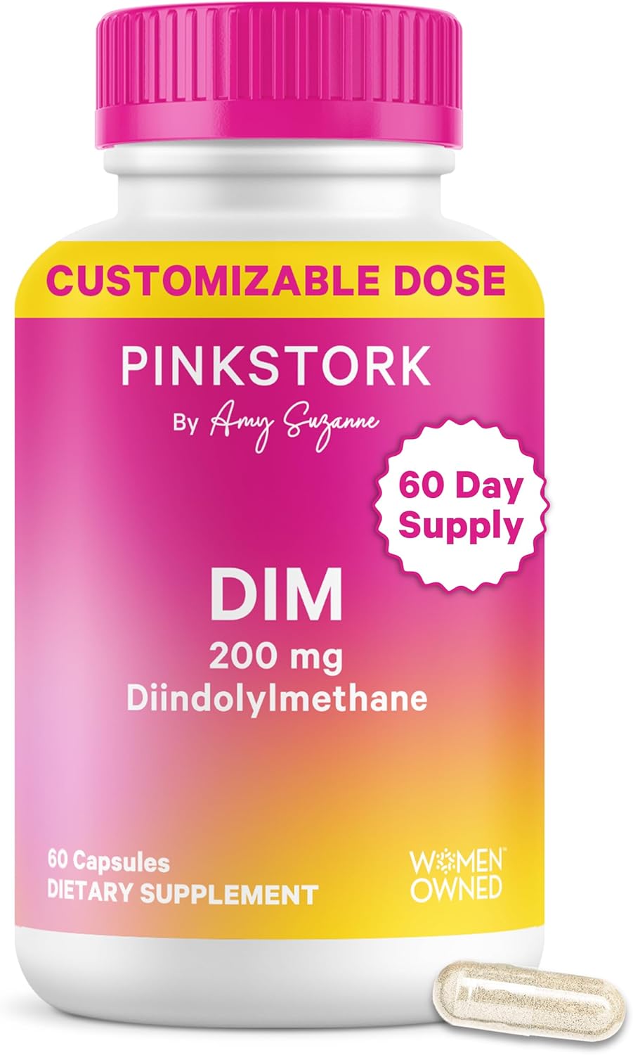 Pink Stork DIM Supplement for Women - Estrogen and Hormone Balance for Menopause, Perimenopause & PMS - DIM 200 mg Plus BioPerine for Mood Support - 60 Day Supply