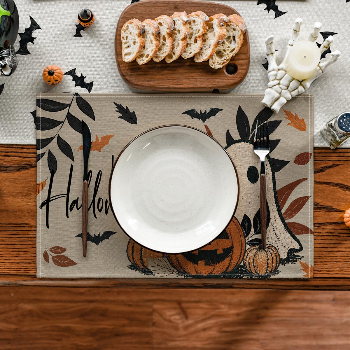 Artoid Mode Ghost Leaves Halloween Placemats Set of 4-12 x 18 Inch
