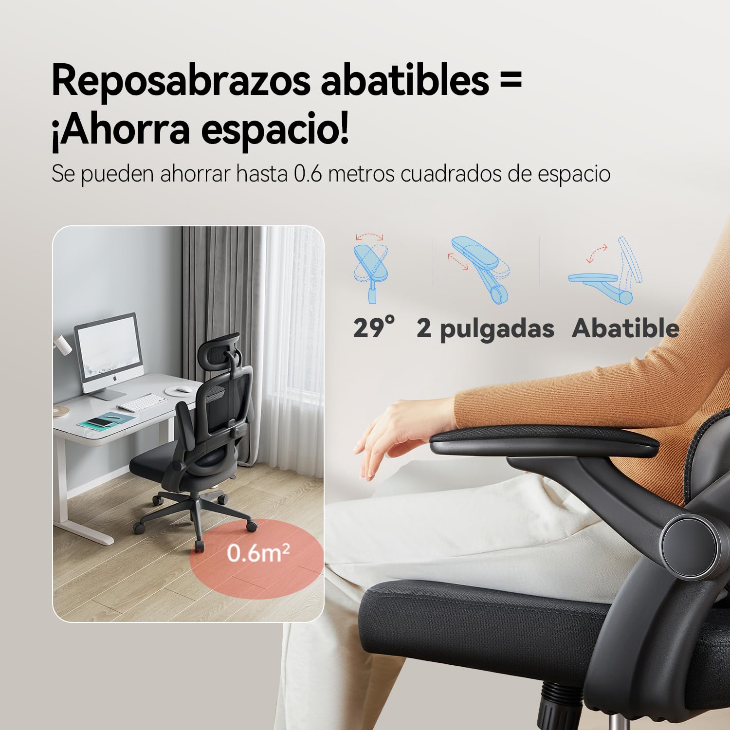 SIHOO M102C Silla ergonomica Escritorio, Silla de Oficina Grande y Alta con reposabrazos Plegables, Soporte Lumbar Ajustable Silla Escritorio, Silla Oficina ergonómica para Uso doméstico - Negro