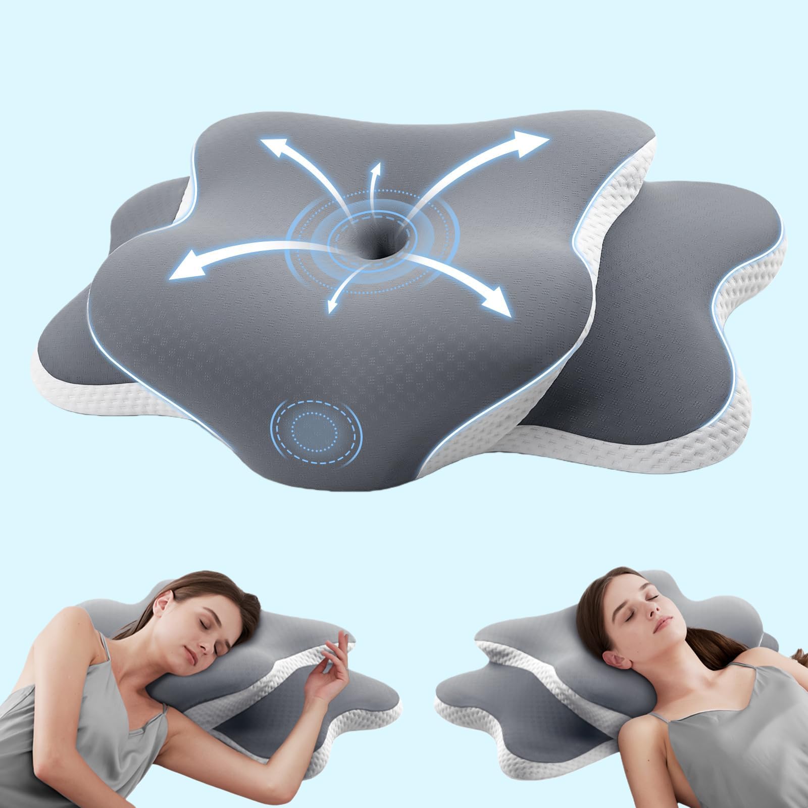 JINXIA Cervical Neck Pillow for Sleeping, Odorless Memory Foam Pillows & Soft Silk Cover, Ergonomic Orthopedic Pillow for Side Back Stomach Sleepers,