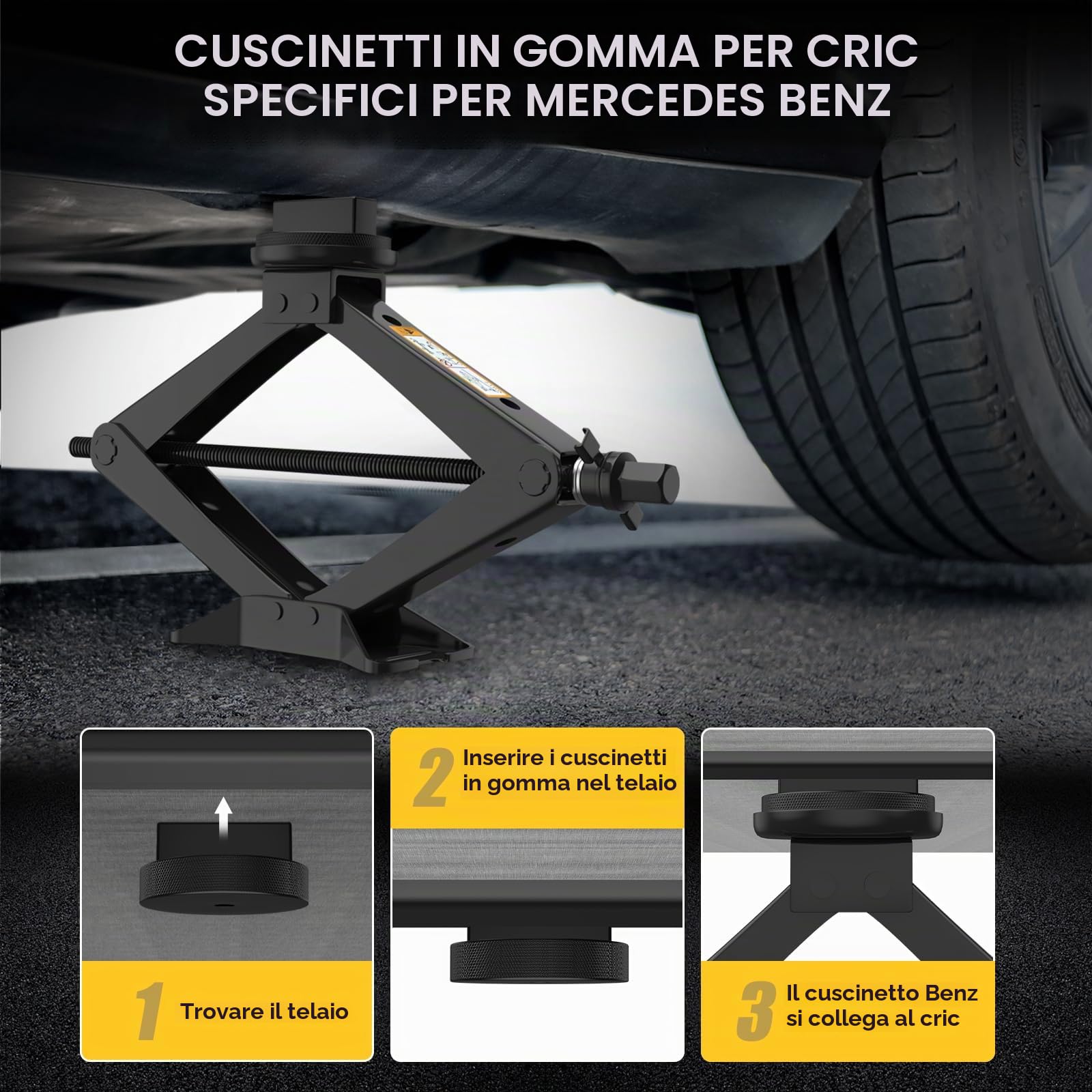 IMAYCC Cric Per Auto Universale 2.5T/2500kg, Cric Auto Per Mercedes Benz Serie Con Tampone In Gomma,Cric Portatile Auto Con Chiave Per Dadi Ruota, Kit Emergenza Auto Per Auto Mercedes-Benz SUV MPV