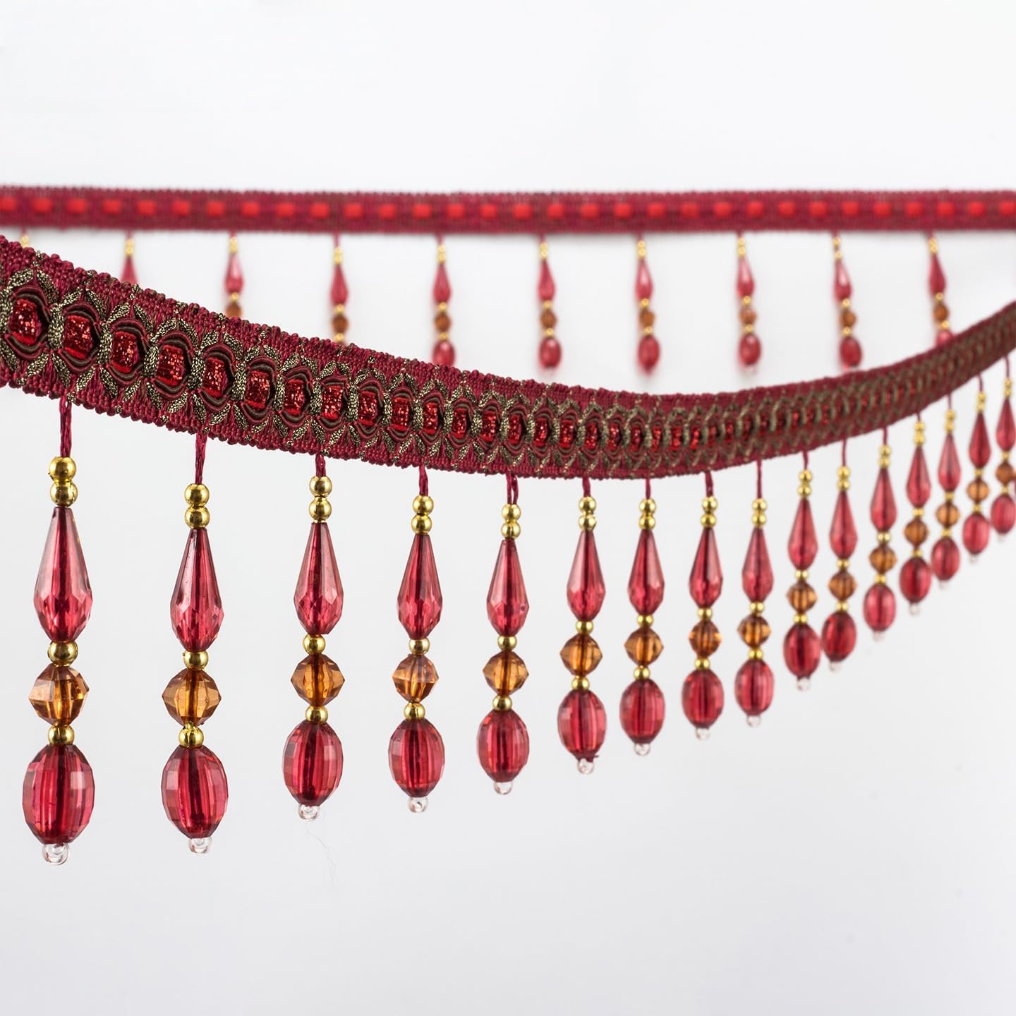 4 Yards Beaded Fringe Trim, Hanging Crystal Beads Tassel Fringe Trim Curtain Weights Cloth Sofa Fringes for Curtain Cushions Lampshades Clothes (Wine Red)