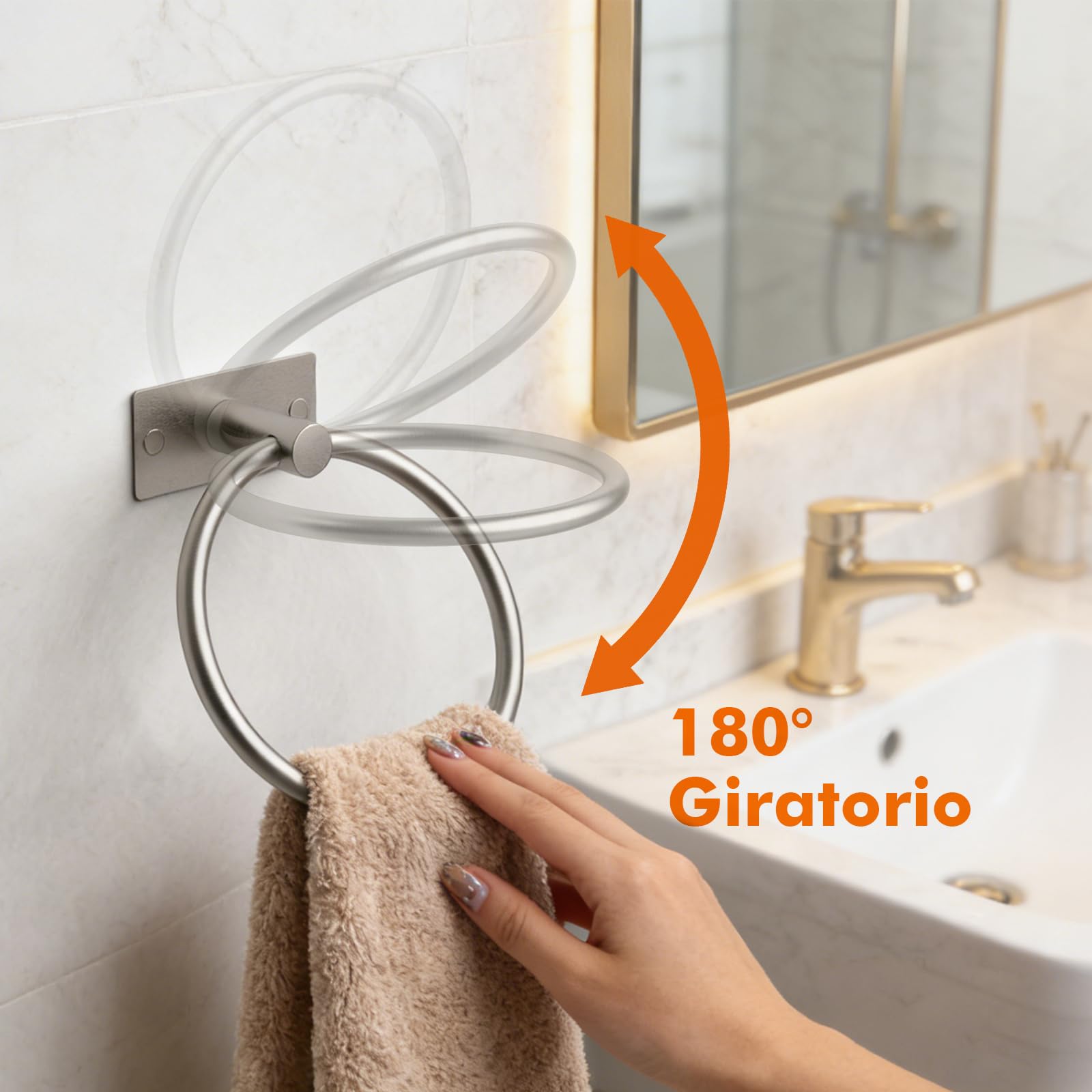 Ibergrif M34455A Toalleros Adhesivo, Dos métodos de instalación (Adhesivo y Perforación), Toallero de Anilla Baño Sin Taladro, Acero Inoxidable, Cepillado — view 3