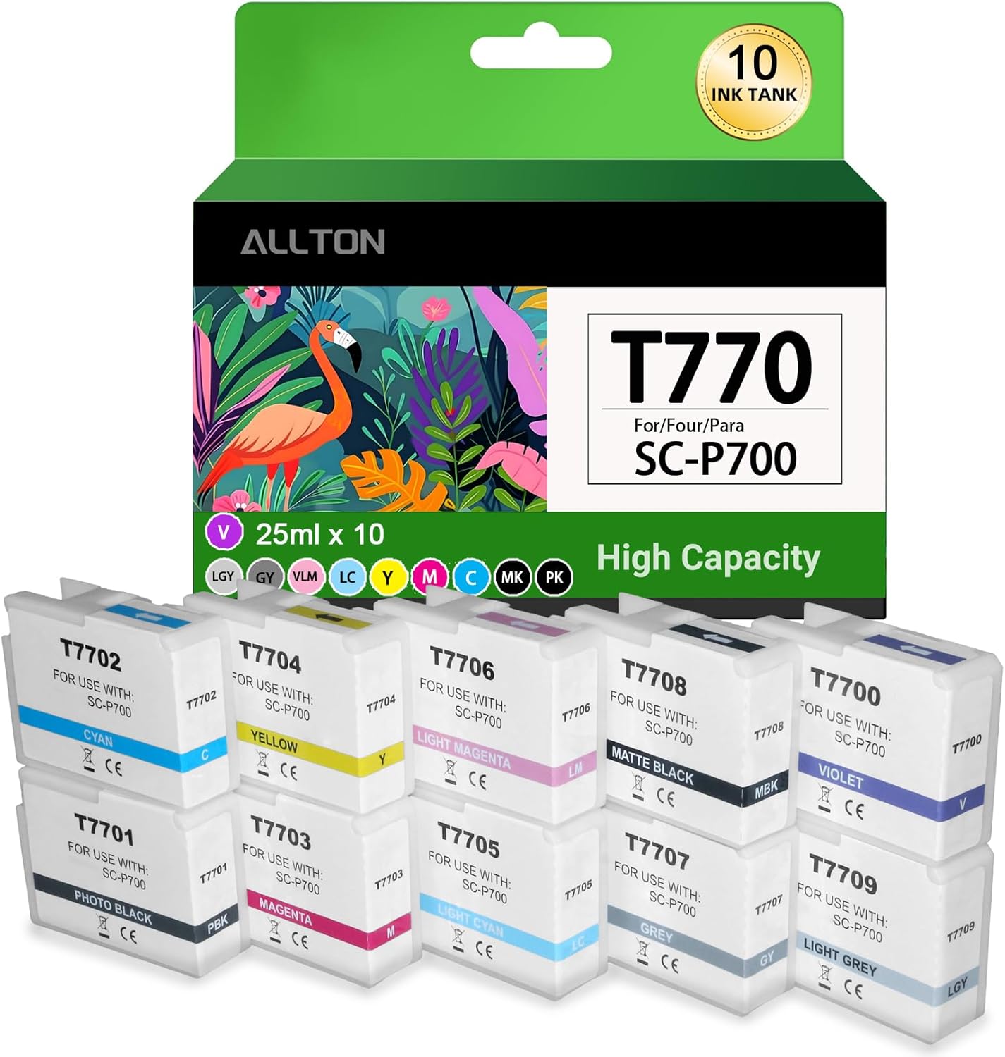 Remanufactured T770 770 P700 Ink Cartridge T770020 T770120 T770220 T770320 T770420 T770520 T770620 T770720 T770820 T770920 Ink High Yield Ink Replacement for SureColor P700 SC-P700 Printer(10-Pack)