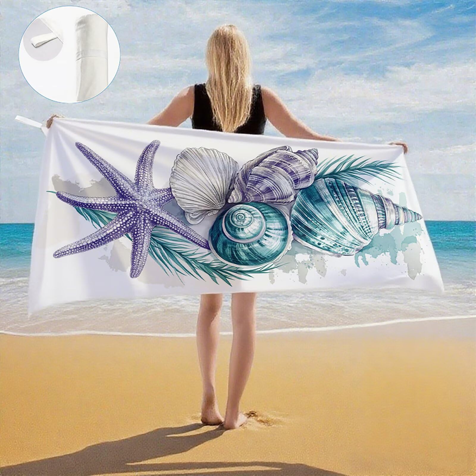 Toallas de Playa Microfibra Concha Toalla Playa Grande 100 x 180 cm Mujer Hombre Secado Rápido Absorbente Toallas Gimnasio Suave Sin Arena Toalla Microfibra para Playas Piscina Viajes Camping Q-693