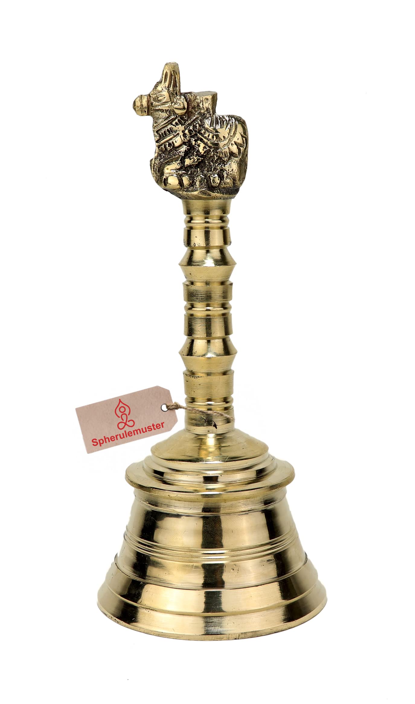 Spherulemuster Brass Ghanti Nandi Face| Ghanti for Pooja | Worship| Puja Ghanti Bell for Home Pooja (Gold, 12.4x4x6.0cm)