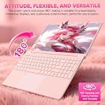 Auusda Lightweight Portable Pink Laptop, Win 11 Pro, 4-Core Processor,15.6" FHD IPS, Backlit Keyboard, Privacy Camera, Fingerprint Reader, USB 3.0, HDMI, for Business Work Study, 8GB RAM 128GB SSD | Backlit Keyboard, Fingerprint Sensor, USB 3.0*2, 60