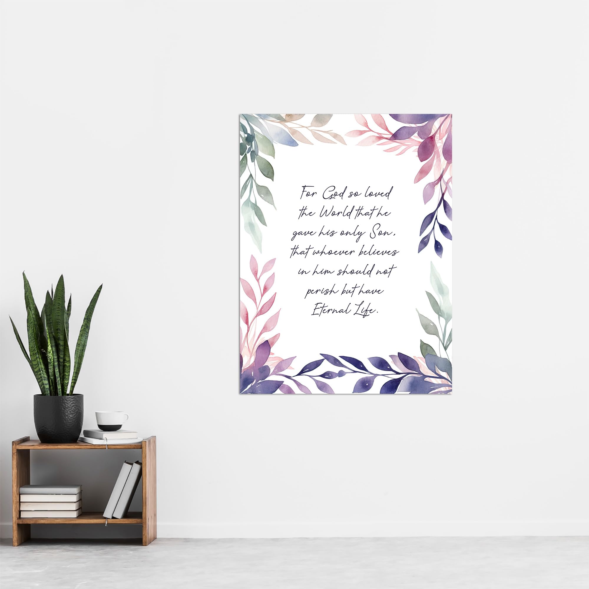 Artery8 John 3:16 God So Loved the World Quote Jesus Christ Christian Bible Faith God Verse Revelations Violet Flowers Artwork Extra Large XL Wall Art Poster Print - Image 4