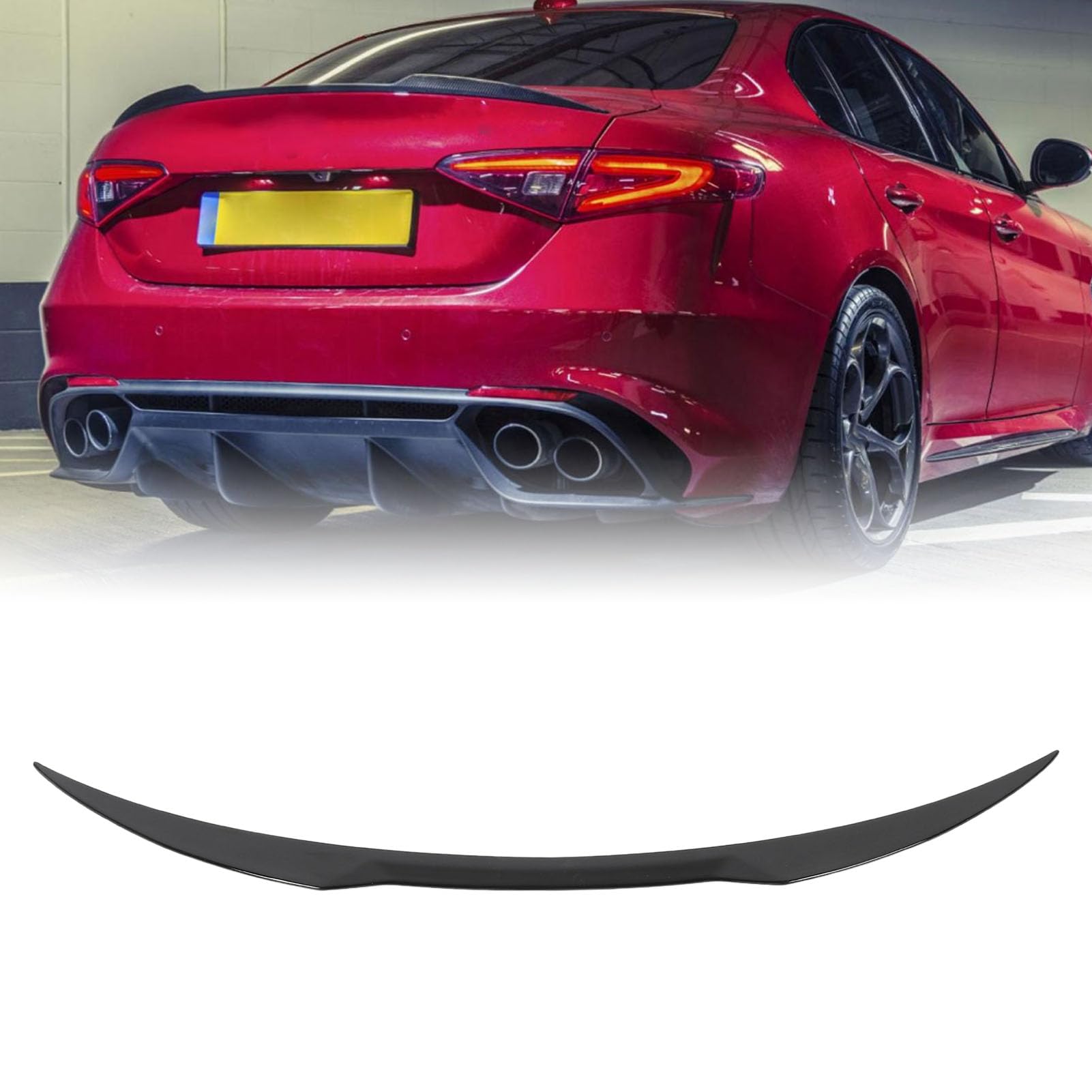 Trunk Spoiler, labbro di co, rivestimento di stampaggio posteriore compatibile con Giulia 2015 a UP, pannello di estensione del trunk in stile QV (Nero lucido)