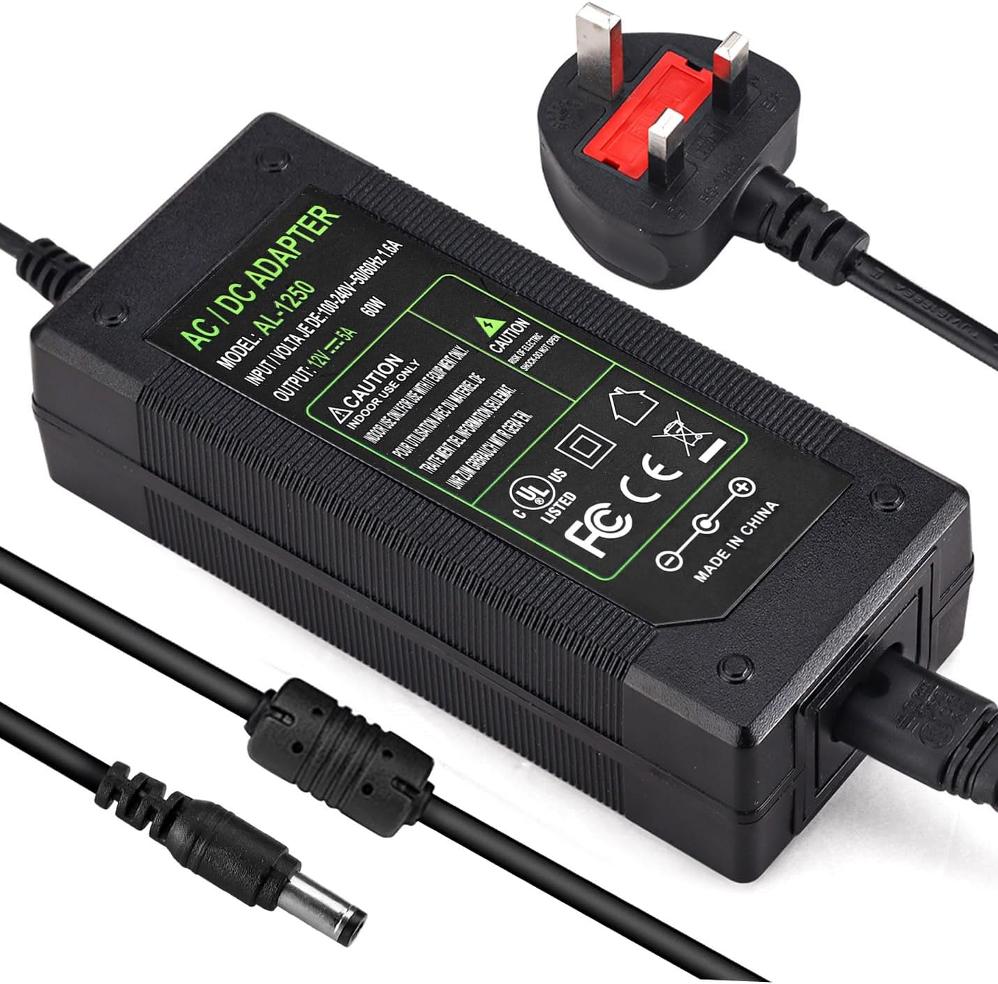 – DC 12V 5A Power Supply Adaptor 60W, AC 100-240V to DC 12 Volt Power Adapter UK Plug for Monitors TV DVDTVs Amplifier Cameras System (12V 5A)