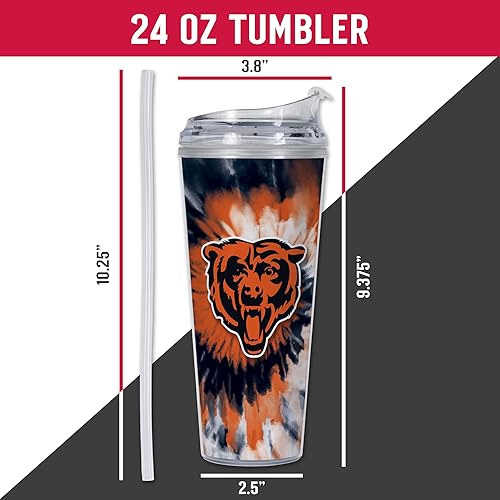 Miniatura 251 de Rico Industries NFL - Vaso de purpurina acrílica de 24 onzas con tapa con bisagras, vaso de doble pared con licencia oficial y popote Tie Dye