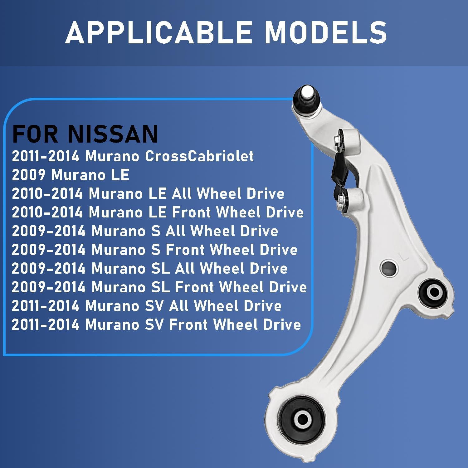 2x Front Lower Control Arm With Ball Joint & Bushing Left and Right for Nissan Murano 2009 2010 2011 2012 2013 2014 AWD RK622157 RK622158