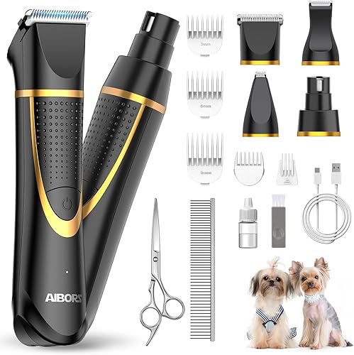 Kit de aseo para perros pequeños, recortador de patas de perro eléctrico 4 en 1 con molinillo de uñas, recortador de uñas de bajo ruido, IPX7