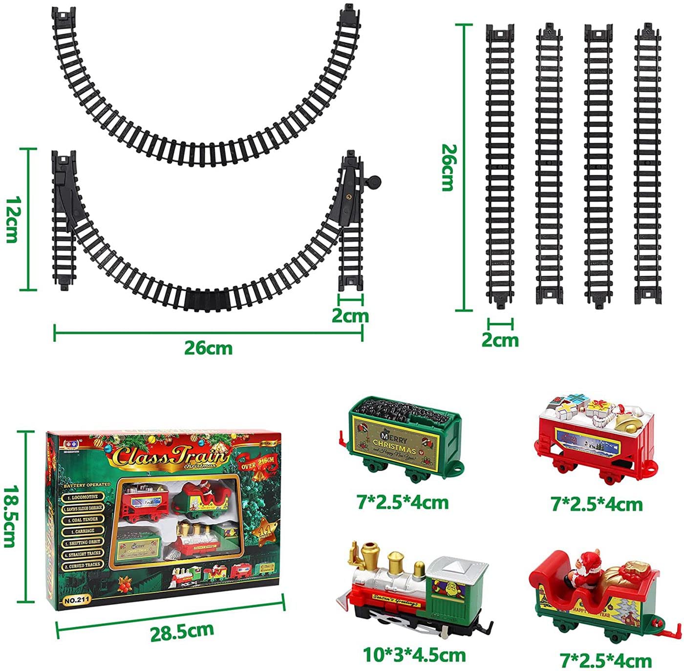 Juego De Tren Navideño A Batería Con Vías, Locomotora Eléctrica Y Decoración De Papá Noel – Pista De 216 Cm, Regalo Ideal Para Niños +3 Años