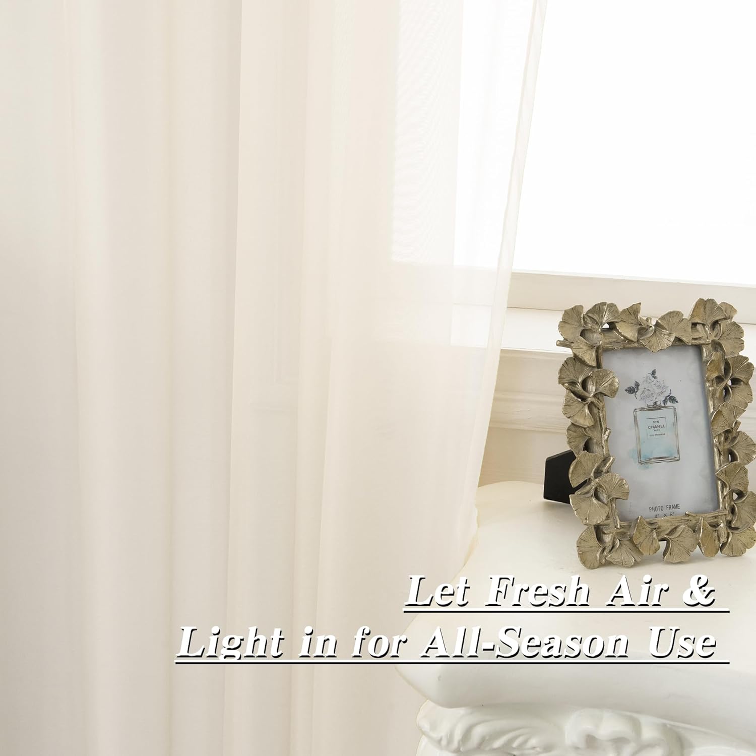 HUTO Peach Cream Beige Sheer Curtains 84 Inches Long Rod Pocket Ivory Sheer Voile Window Treatment Drapes Curtains for Living Room Bedroom,2 Panels 52 by 84 Inch Length