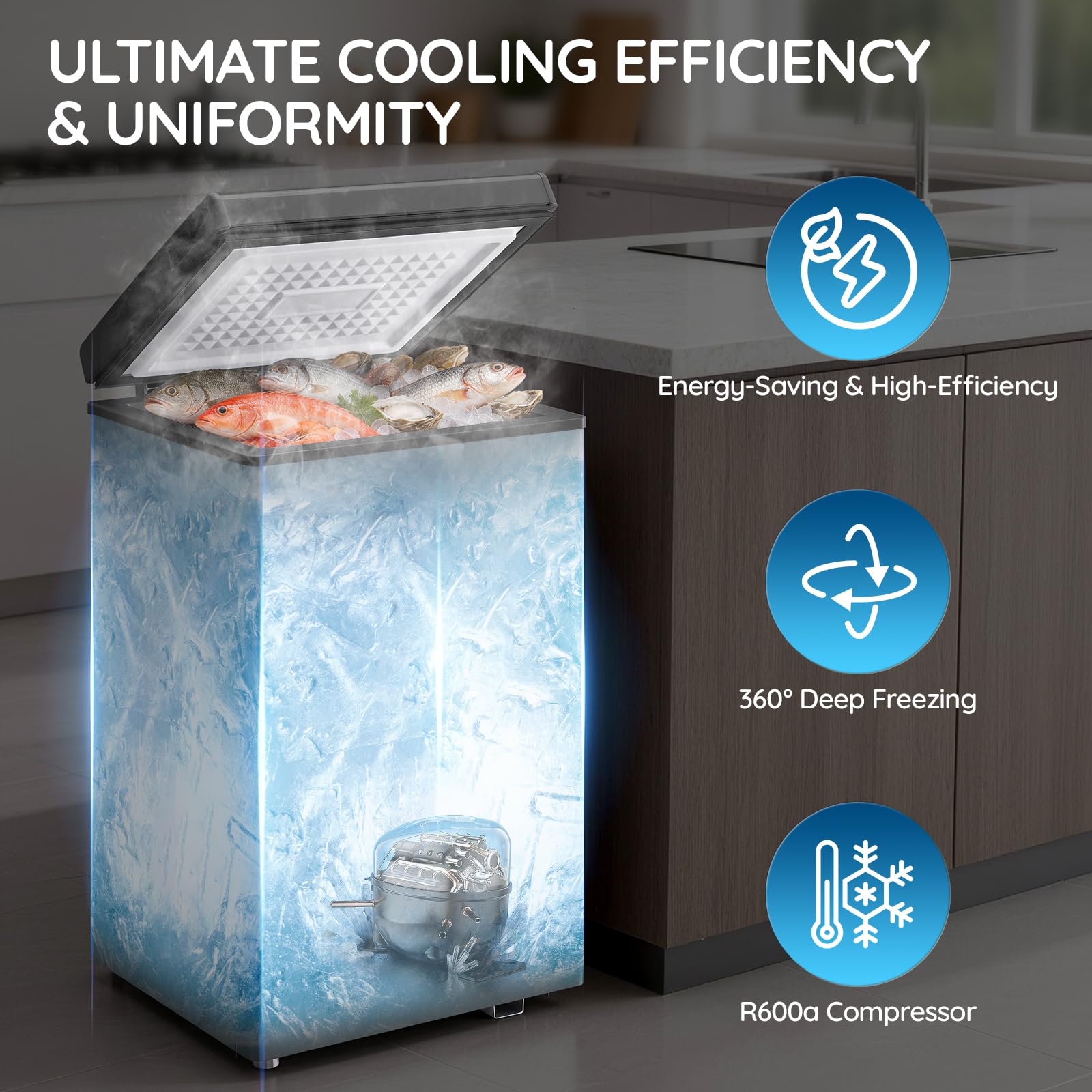 Tacool 2.2 Cu.Ft Mini Chest Freezer, Compact Deep Freezer With 7 Adjustable Thermostat, Top Open Door & Removable Basket, Single Door Freezer For Home, Garage And Apartment Black on Fridge.com - View 6