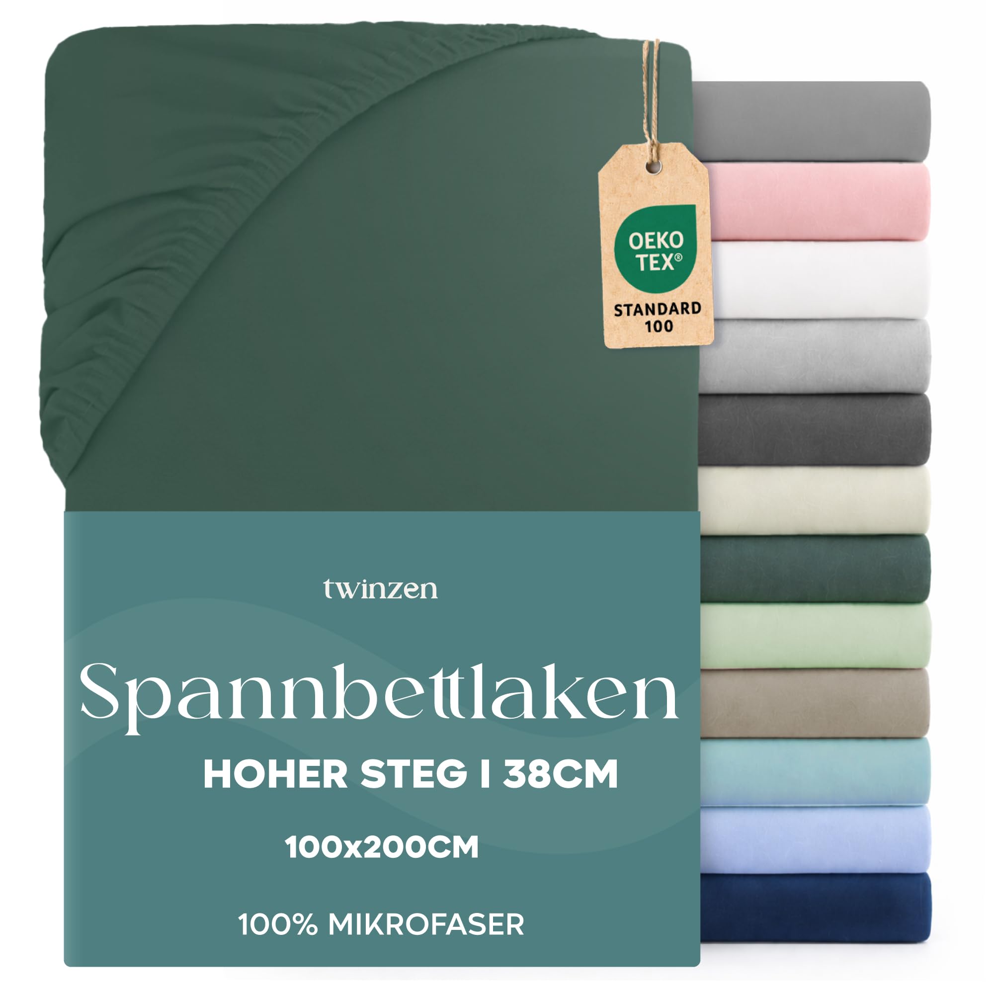 Twinzen Spannbettlaken - 35 cm Tiefe Tasche - 100% Polyester Mikrofaser Bettlaken - Oeko Tex Zertifiziert, Bettlaken mit Gummizug