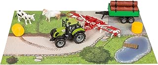Idena 40017Â Straw Tractor Set Trailer for Wood Turner/Straw Bales and a Cow and a Ram Figure