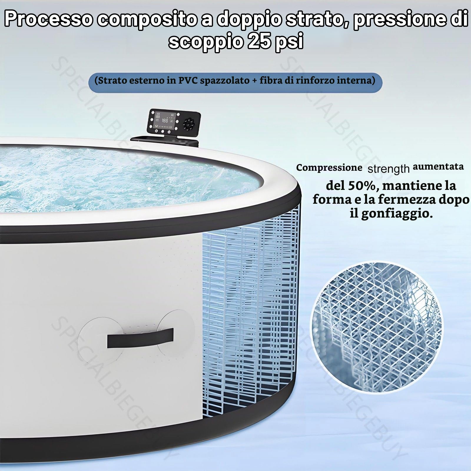 4-6 posti Whirlpool Spa Bubble Massage Bicolore Bianco-Nero - Formato Rotondo massaggianti, Riscaldamento integrato, Copertura Isolante, Volume1722l, Ø206 x H71 cm，6 Effetti Luminosi, Max 40°C