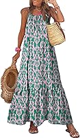 Dokotoo Women's Boho Maxi Dress 2026: Spaghetti Strap Scoop Neck Smocked Ruffle Flowy Summer Sundress