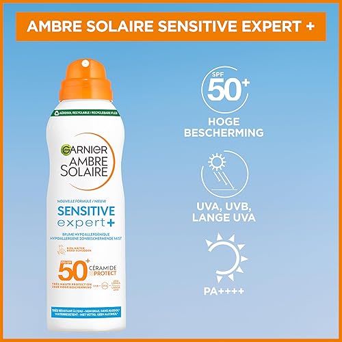Garnier Ambre Solaire Sensitive Expert+ - Brume Solaire Hypoallergénique Adulte - Très Haute Protection FPS50+ - Non Gras & Non Collant - Waterproof - 150 ml - 3