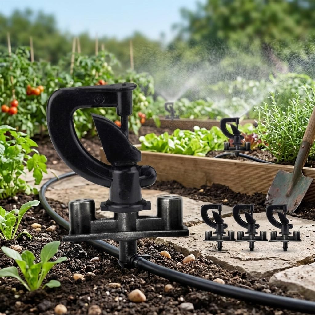 Suinga 100 x MICROASPERSOR Bailarina Invertida Circular 360º para riego agricola y riego en jardineria. Microaspersor con ESTACA 40 cm, Alcance 2 a 2,5 Metros.