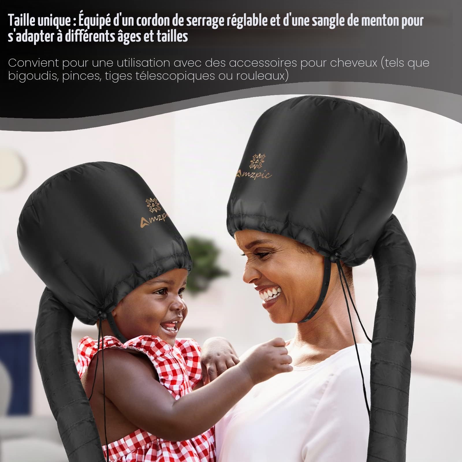 Fixation pour sèche-cheveux avec capuche, fixation douce et réglable pour sèche-cheveux extra large pour un séchage plus rapide à la maison, facile à utiliser pour le coiffage, le bouclage et