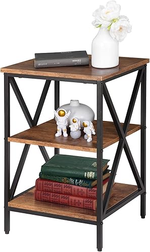 SUPER DEAL Mesa auxiliar moderna mesita de noche para dormitorio con estantes de almacenamiento 3 niveles diseño X de mediados de siglo decoración disponible en Yaxa Guatemala