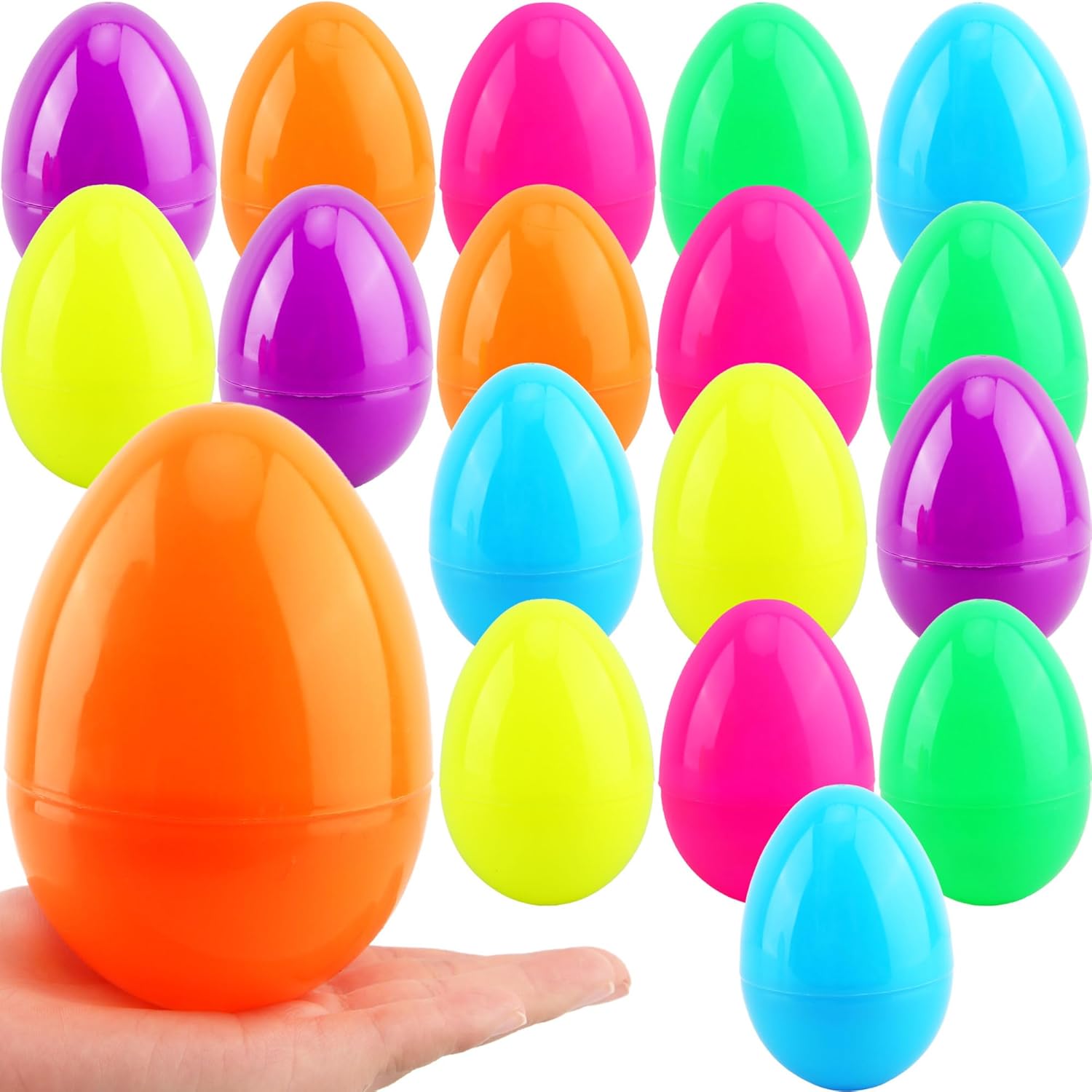 18 Pack 5 Inch Jumbo Fillable Easter Eggs Large Plastic Giant Easter Eggs for Easter Decoration Surprise Egg Hunt Theme Party Supplies, 6 Colors