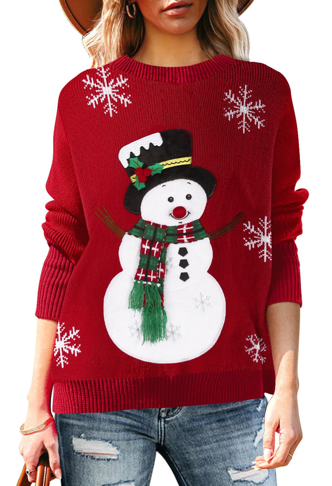 Pink Queen Womens 2025 Ugly Christmas Sweater Long Sleeve Knitted Pullove Xmas Jumpers Tops