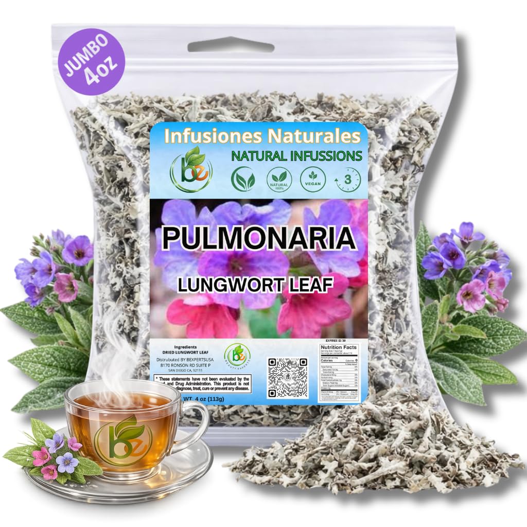Pulmonaria Herbal Tea – 4 oz (113g) – 100% Natural Lungwort Herb – Wildcrafted Mexican Origin – Vegan, Non-GMO, Gluten-Free – Loose Leaf Herbal Infusion – Te by BexpertsUSA product image