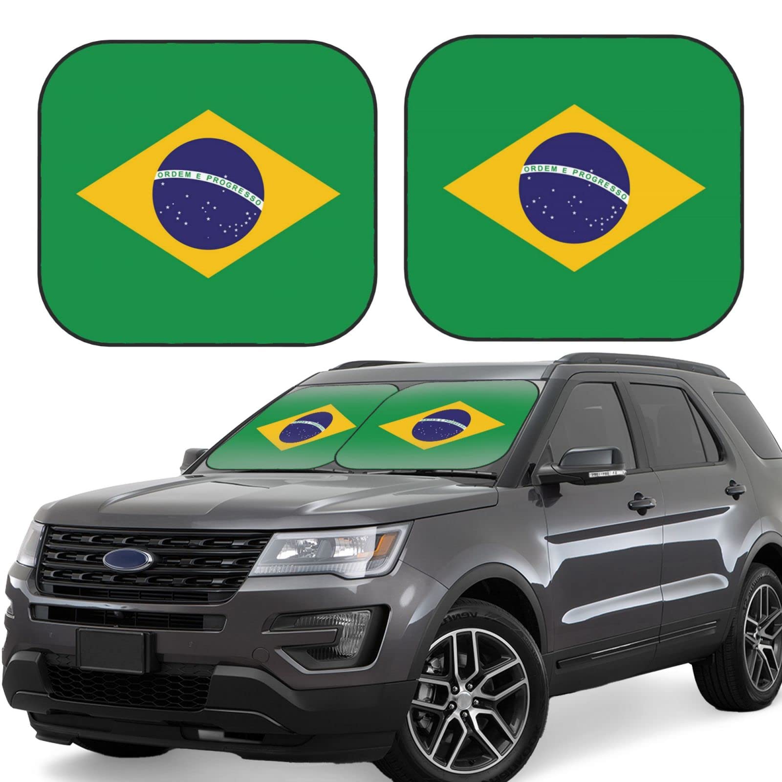 Babrukda American Flag Print Summer Windshield Sun Shade 2 Piece Foldable Car Front Sunshade For Most Sedans SUV Truck Auto Sun Blocker Sun Visor - View #3