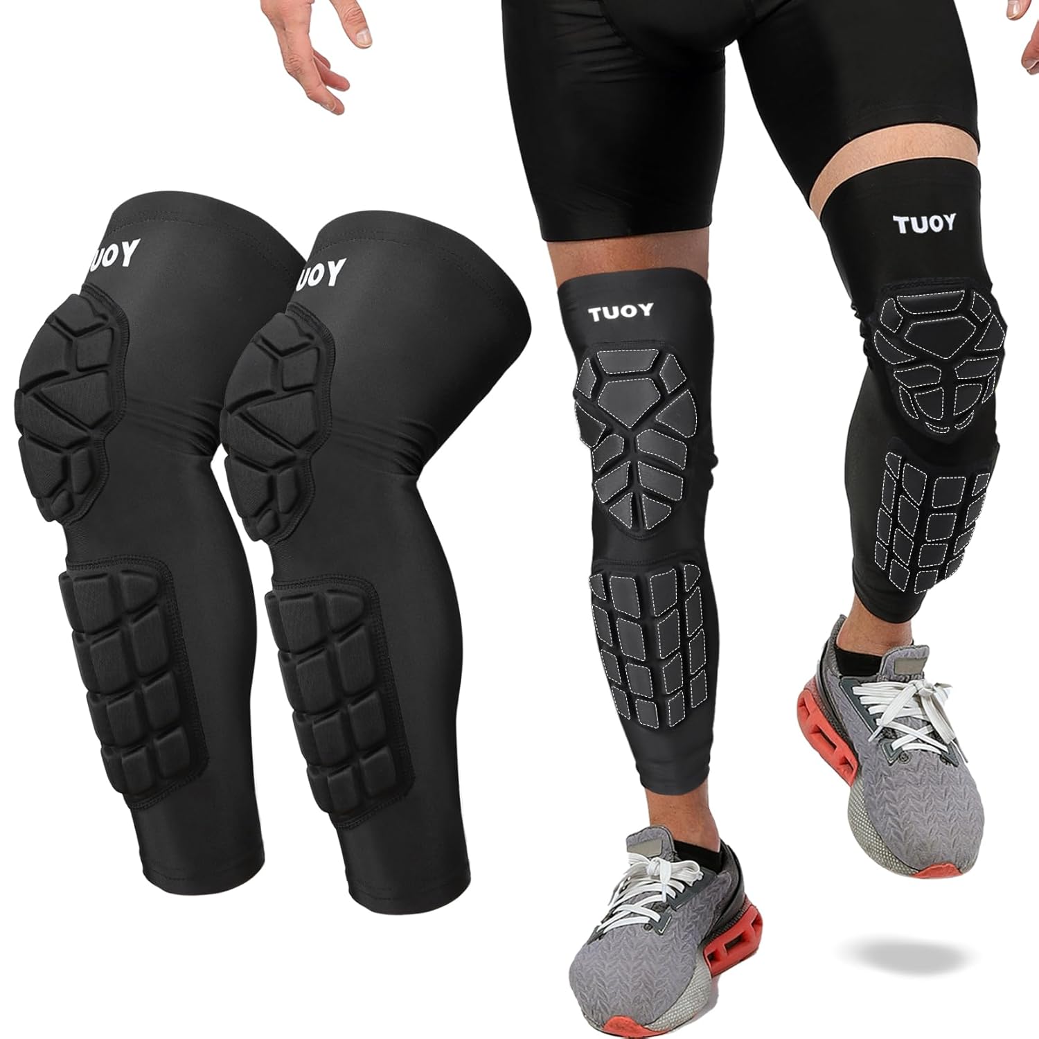 High-Density EVA Foam Padded Knee Calf Pads -Gym Knee Protectors, Non-Slip Sports Knee Guards for Running, Basketball, Fitness, and Workout for Men Women