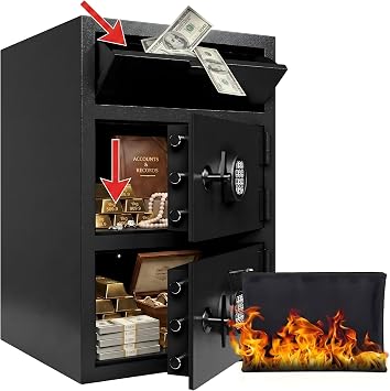9.5 Cu Ft Large Drop Safe for Business Heavy Duty Money Safe Box with Drop Slot Anti-Theft Double Door Dropbox Safe with Lock and Slot Anti-Fishing for Cafe Restaurant Gas Station