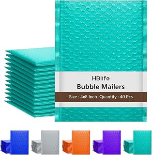 HBlife 40 Pcs Teal Bubble Mailers 4x8" Inches, 40 Pack Thick Padded Envelopes, Medium Packaging Bags, Strong Adhesion Mailing Supplies for Small Business