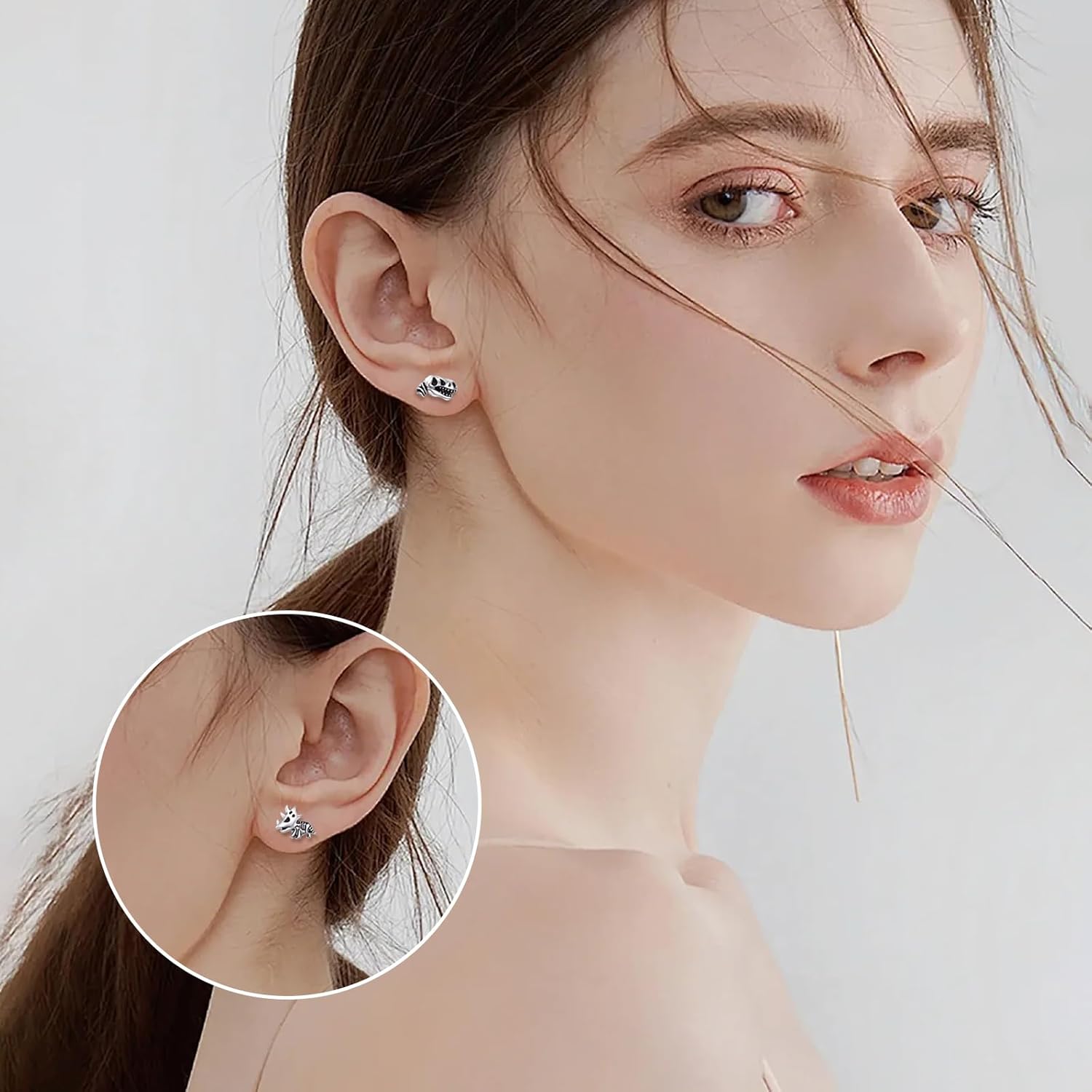 925 Sterling Silver Earrings Animal Stud Earrings for Women Men Shark/Sloth/Giraffe/Jellyfish/Puffin Bird/Dinosaur Fossil Stud Earrings - Image 6