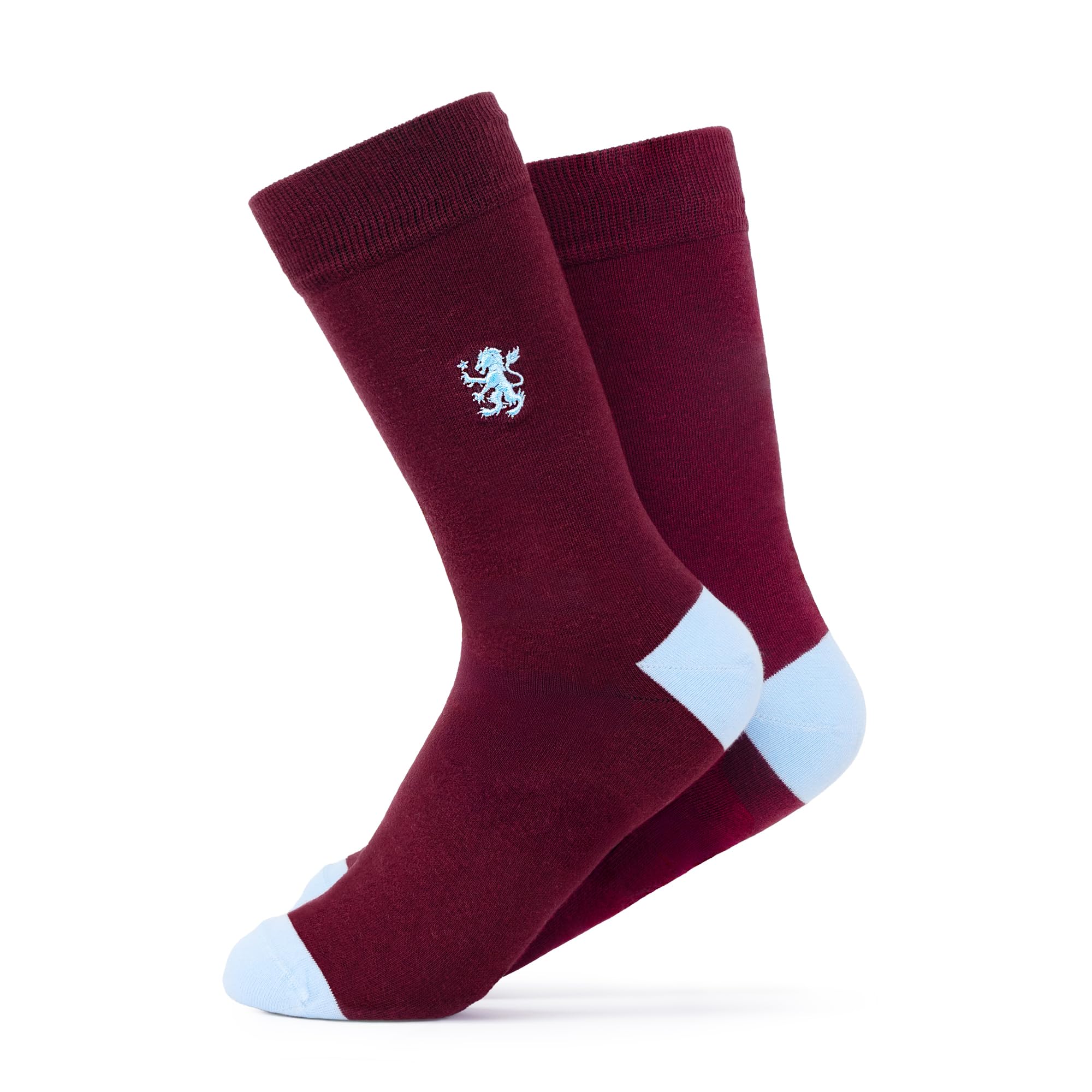 Aston Villa FC Official Mens Dress Socks - Claret with Sky Blue Heel & Toe, Luxury Suit Socks Gift for Him, Size UK 7-11