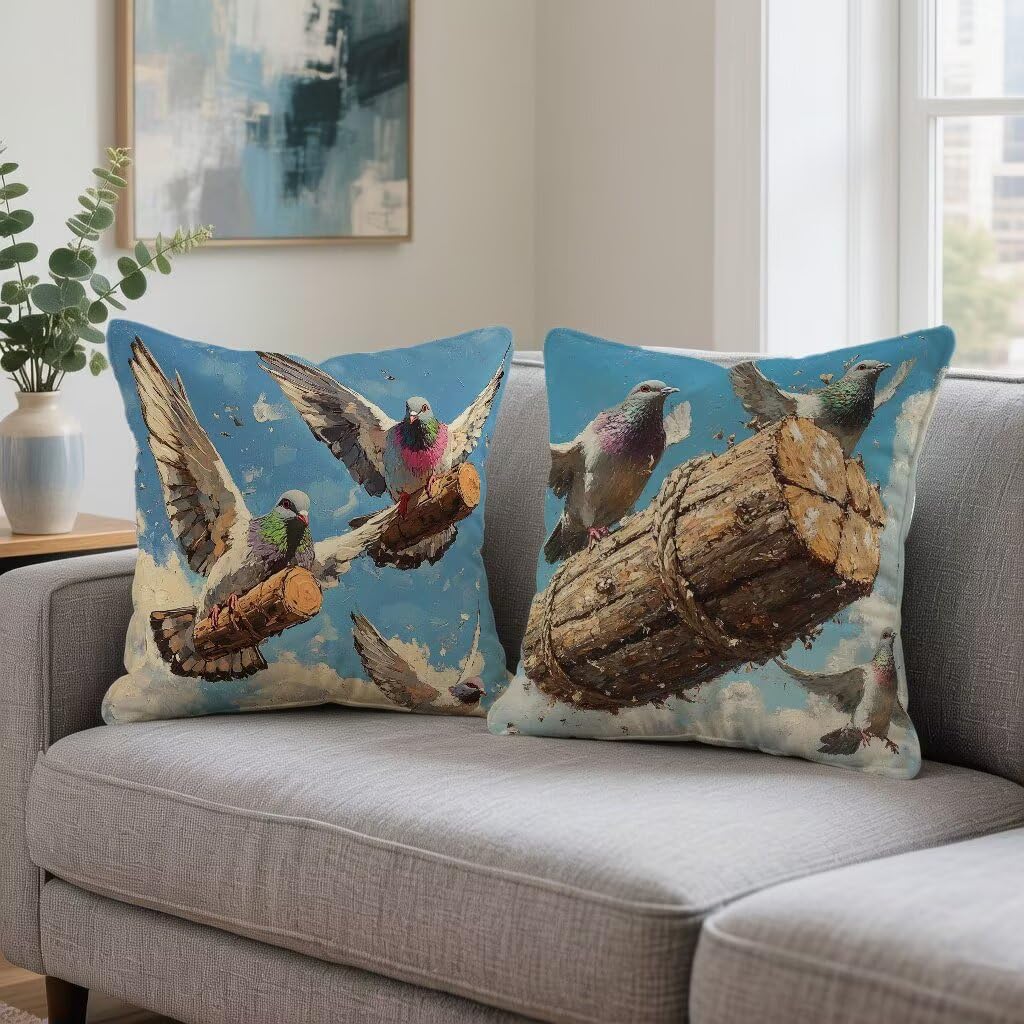 Funda Cojín 70 x 70 Juego de 2, Paloma Funda Almohada 70x70 cm Cojines Sofa PáJaro Cushion Covers Lino con Cremallera Oculta para Sofá Decoración del Hogar, Regalos Mujeres Primavera Verano A-5U493B