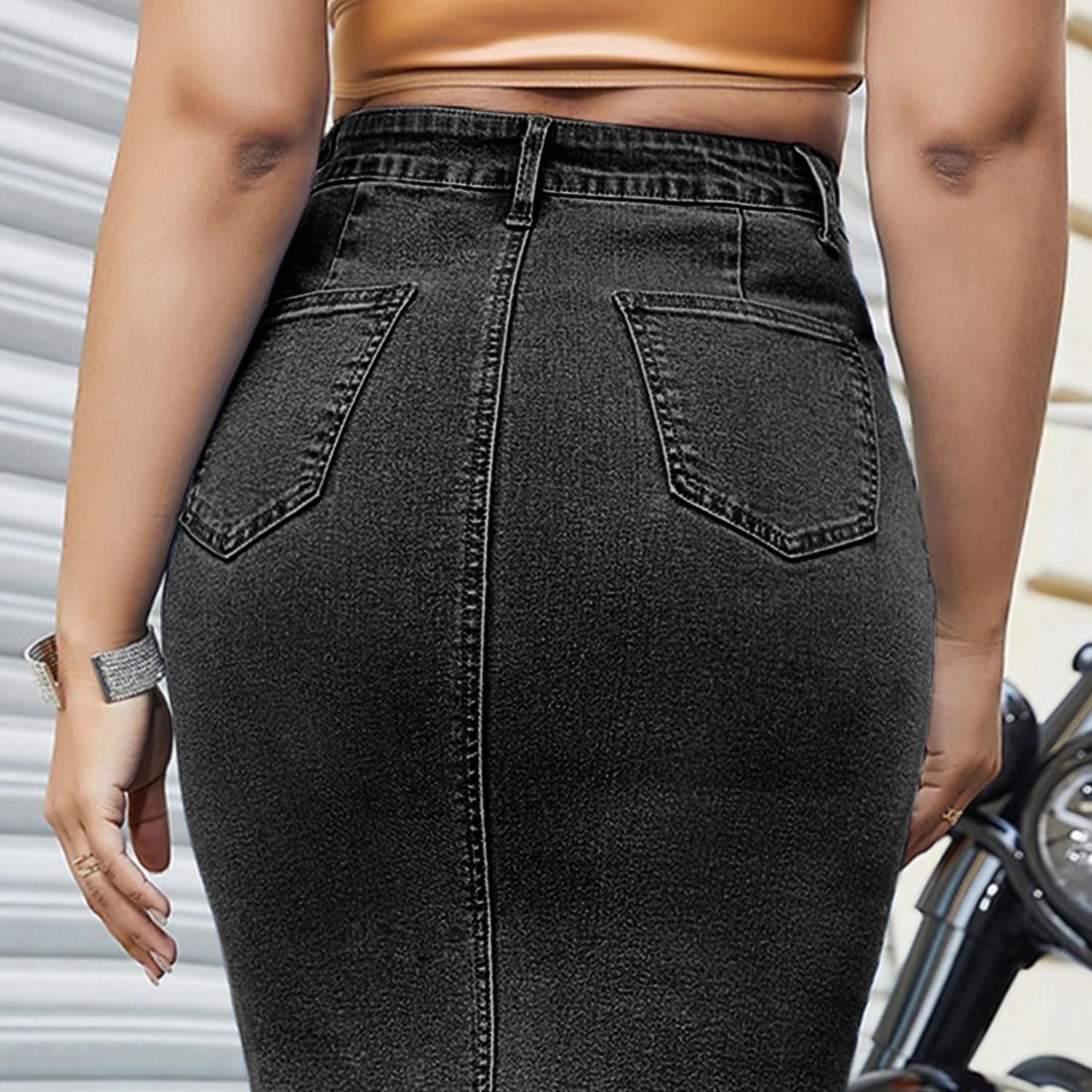 Women's Long Jean Skirts Stretch Denim Midi Skirts with Back Slit Bodycon Mid Waisted A Line Dress with Pockets - Image 6