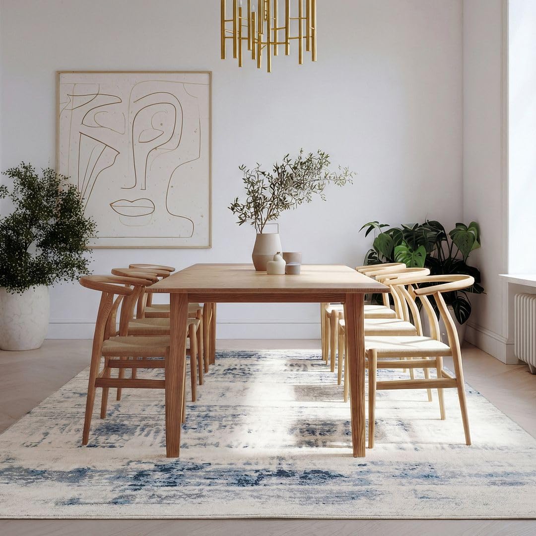 Cream Beige Abstract Watercolour Flatweave Area Rug Lightweight Shed Resistant Art Contemporary Transitional Luxurious Decorative Living Room Floor Carpet 240cm x 330cm