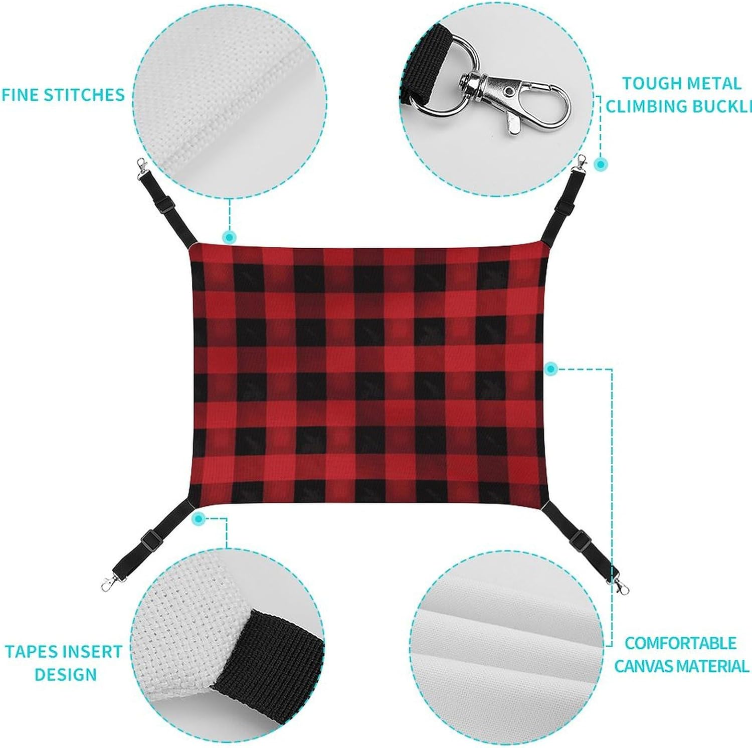 review Hanging Pet Hammock, Red Black Buffalo Check Plaid Pattern Printed Soft Breathable Pet Hammock with Adjustable Straps and Metal Hooks for Cats Small Dogs Rabbits Sugar Gliders