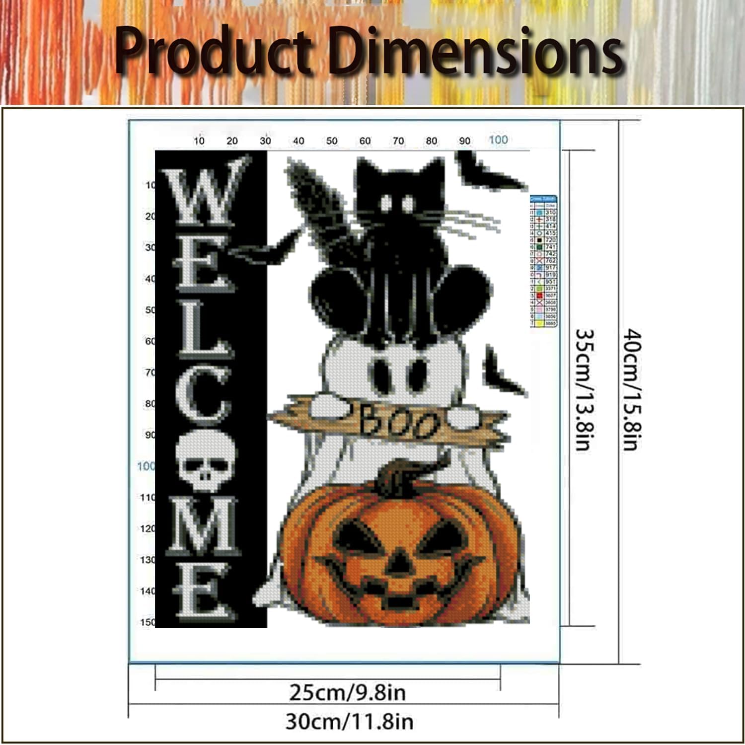 VIGEGU Halloween Stamped Cross Stitch Kits for Adults Beginners 12x16 inch