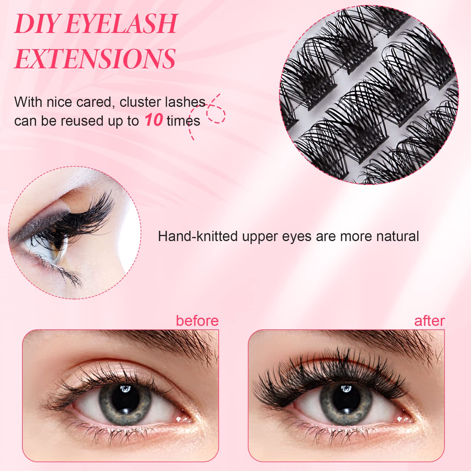 Lashes Cluster 72 Pcs Individual Lashes D Curl 8-16 mm Length, DIY Eyelash Extension False Lashes Soft Fluffy Cluster Eyelas (MIX-1) - Image 4