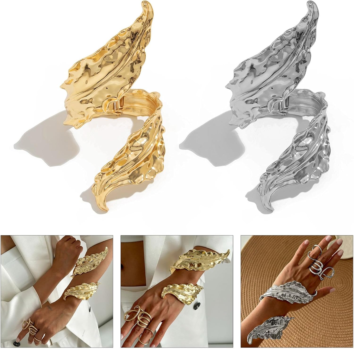Fashionable Delicate Leaf Pattern In Gold Tone Comfortable And Sturdy For Everyday Casual Wear