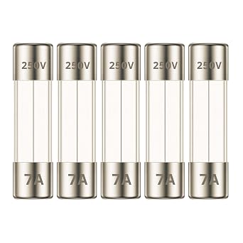 GMA 7 Amp 250V, 7A Fast-Blow Fast Acting Fuses, 5x20mm 0.20 x 0.79inches GMA7A for Circuit Protection and Electronics, 5 Pack