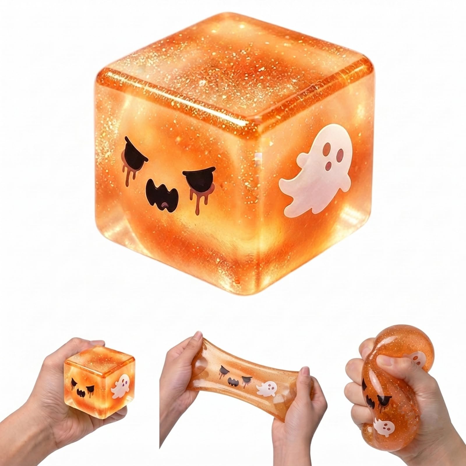 Ghost Glitter Cube Squishy Toy, Halloween Squishy Shaped Stress Relief Toy