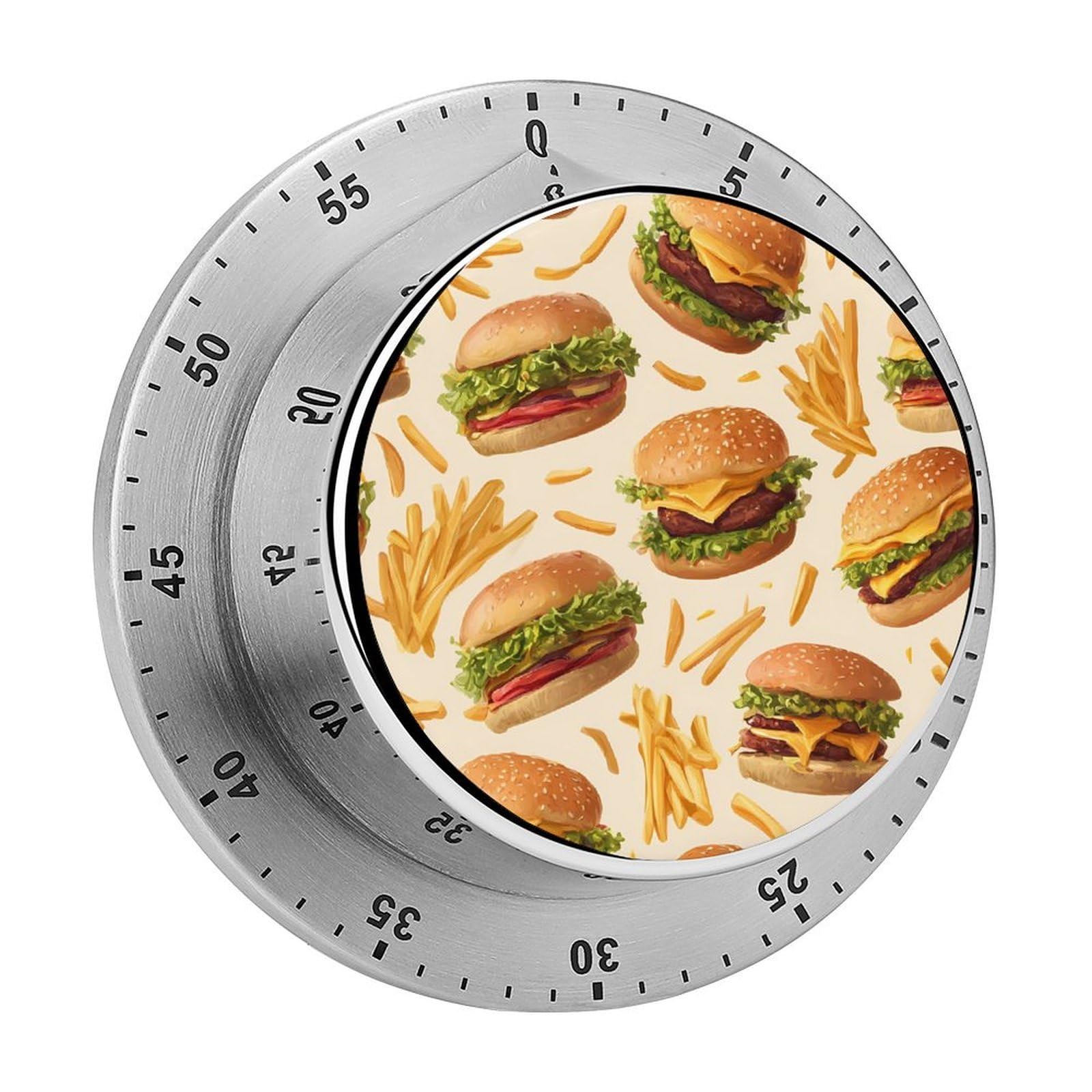 Burgers and Fries Mechanical Timer with Alarm for Kitchen Cooking Productivity Stainless Steel Timers
