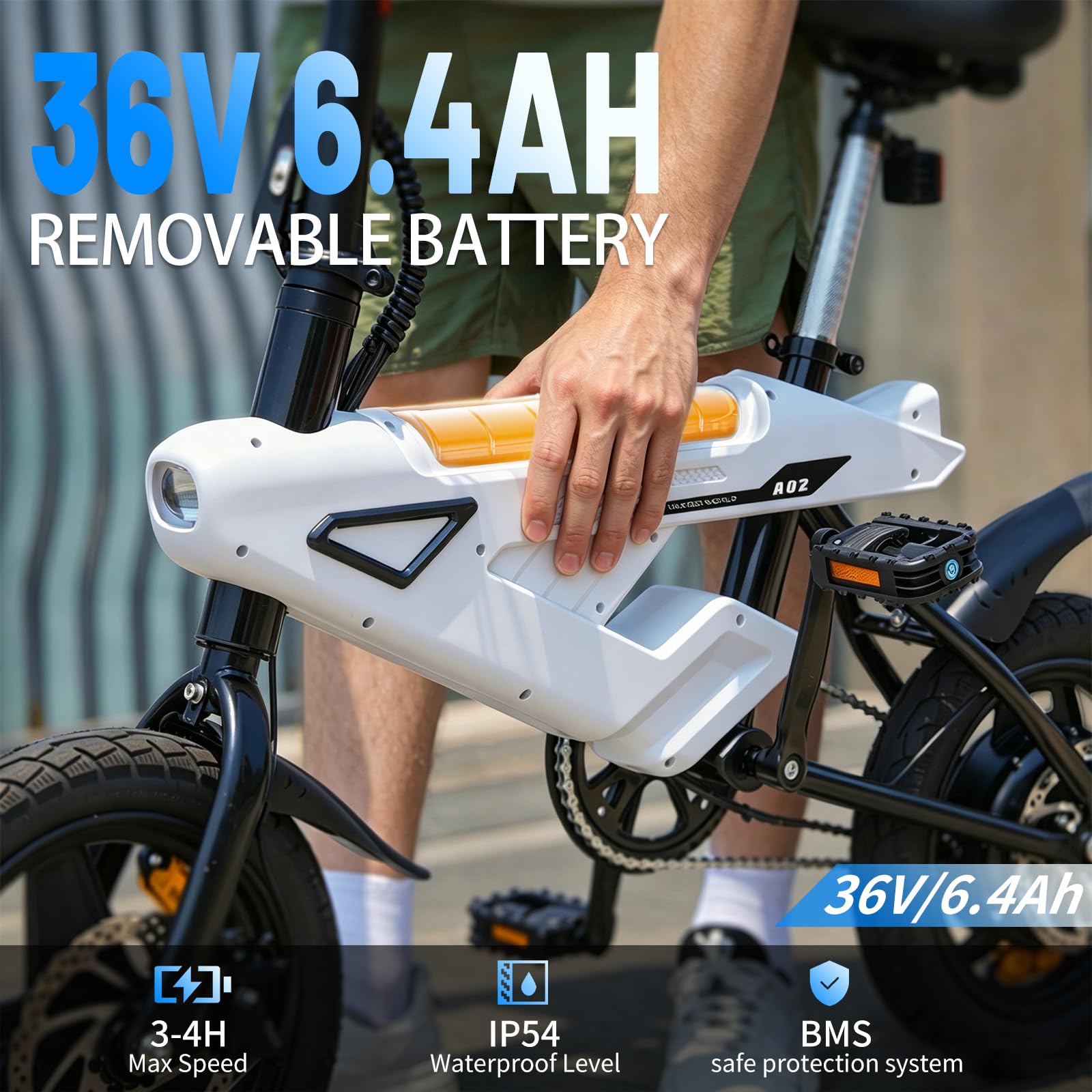 AVDL Bici Elettrica Pieghevole per Adulti, Batteria Rimovibile 36V 6,4Ah, Pneumatici 14" x 2,13, Doppi Freni a Disco e Sospensione Completa, per Pendolari Urbani, Uomo e Donna
